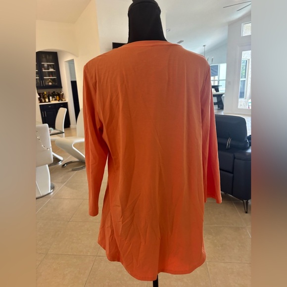 Vibrant Orange V-Neck Long Sleeve Top Medium - Picture 3 of 6